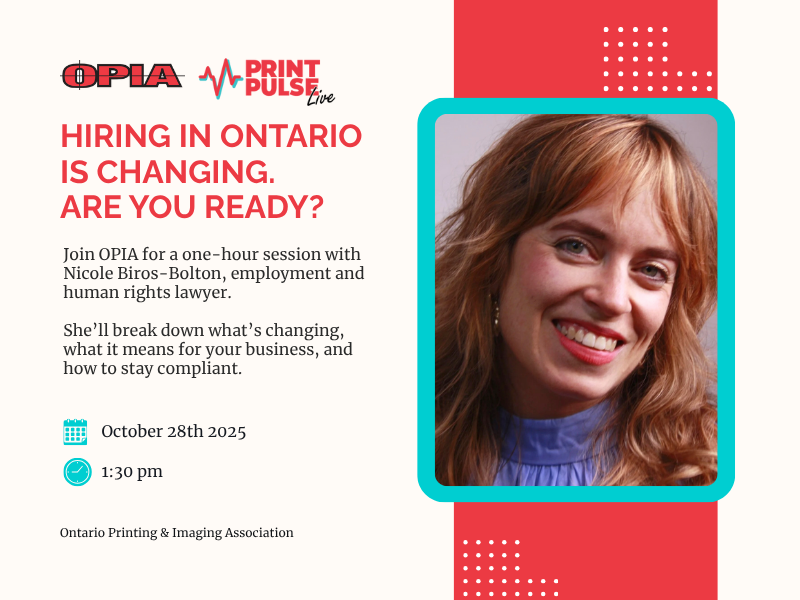 Webinar Series Feature Image - Hiring in Ontario is Changing. Are You Ready 2 Three professionals of diverse backgrounds engaged in a meeting, discussing documents and digital content at a conference table in a bright office setting.
