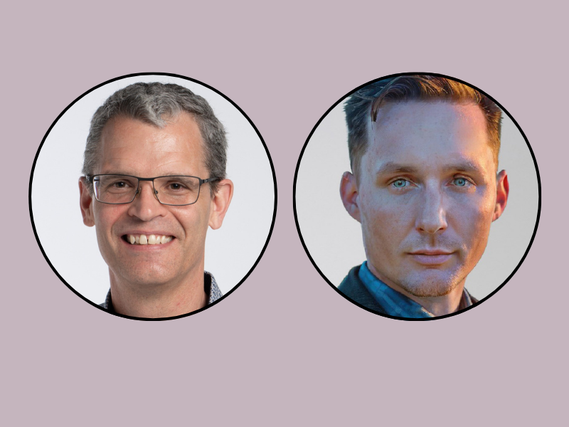 Side-by-side headshots of Christopher Smyth and Lee Eldridge, presenters for OPIA’s PrintPulse Live webinar on agentic AI for print professionals.