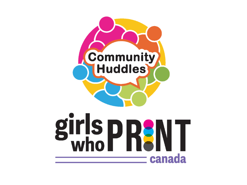 Girls Who Print Canada Community Huddles logo promoting mentorship, networking, and visibility for women in the print industry.
