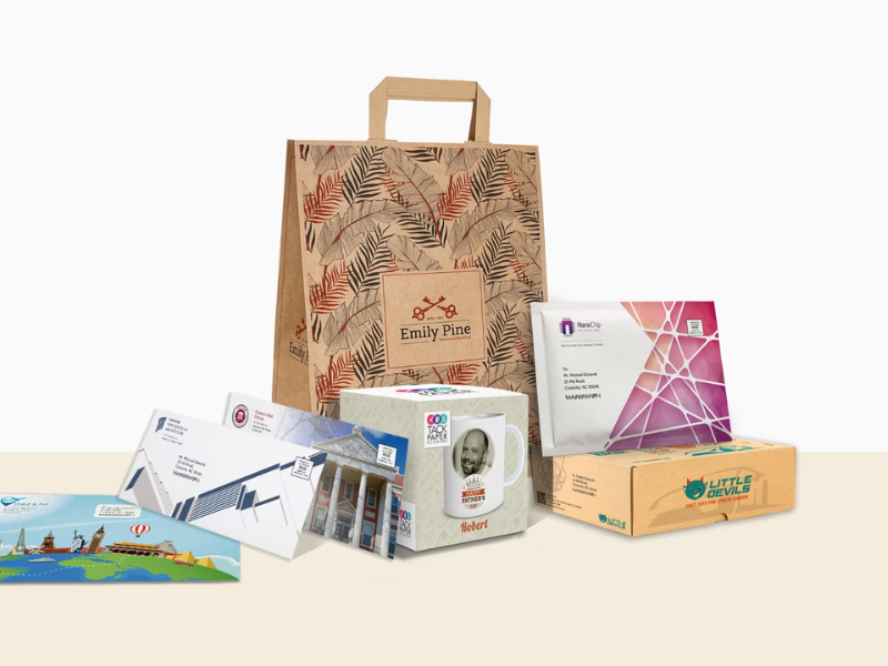 Packaging Growth and Print Strategy Printed packaging samples, mailers, and branded materials illustrating packaging growth and evolving print strategy.